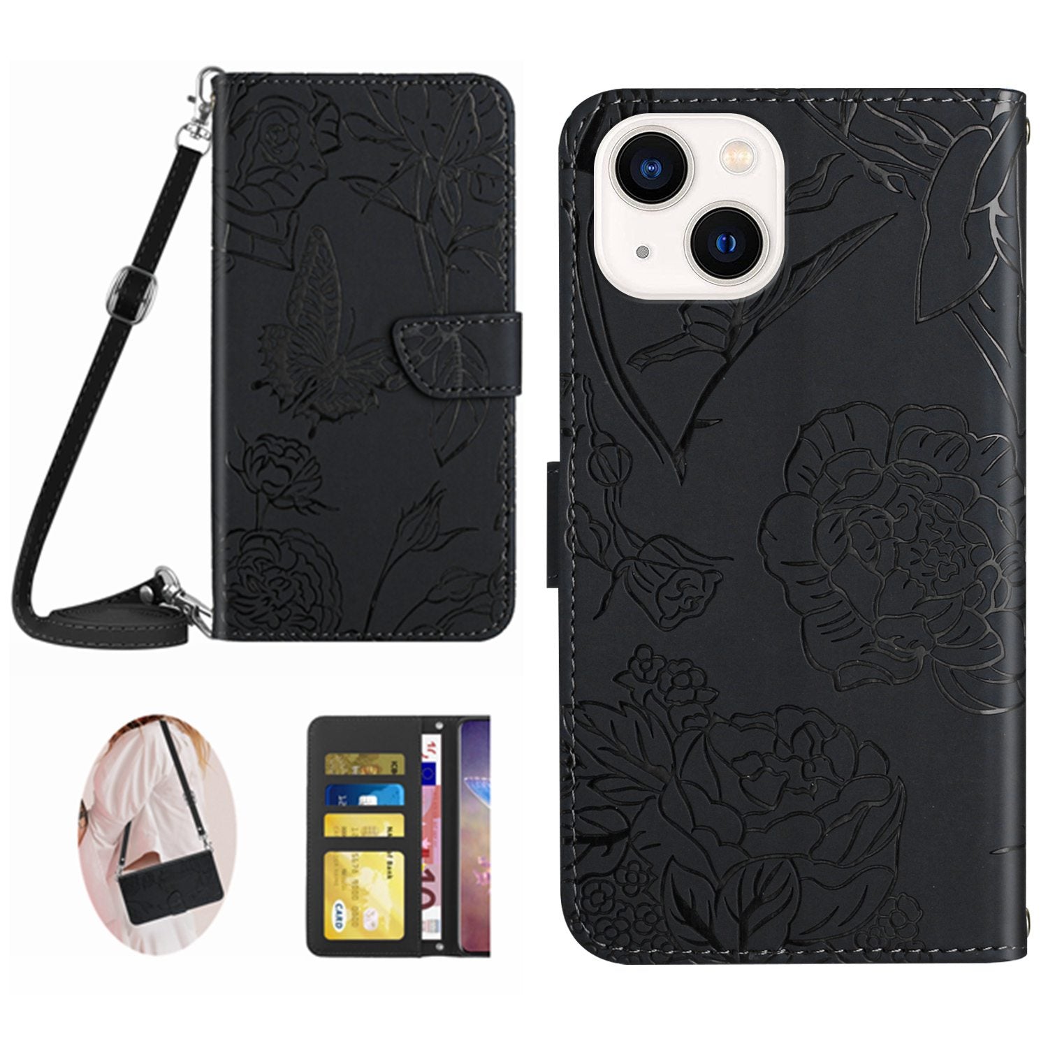HT03 For iPhone 15 Plus PU Leather Phone Cover Stand Wallet Imprinted Case with Shoulder Strap HT03 For iPhone 15 Plus PU Leather Phone Cover Stand Wallet Imprinted Case with Shoulder Strap